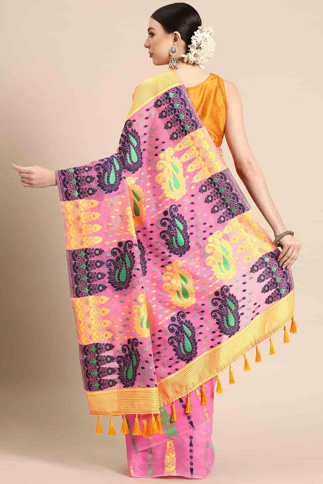Pink Cotton Woven Design Saree (SZ-JMD18-PN-1770-1)
