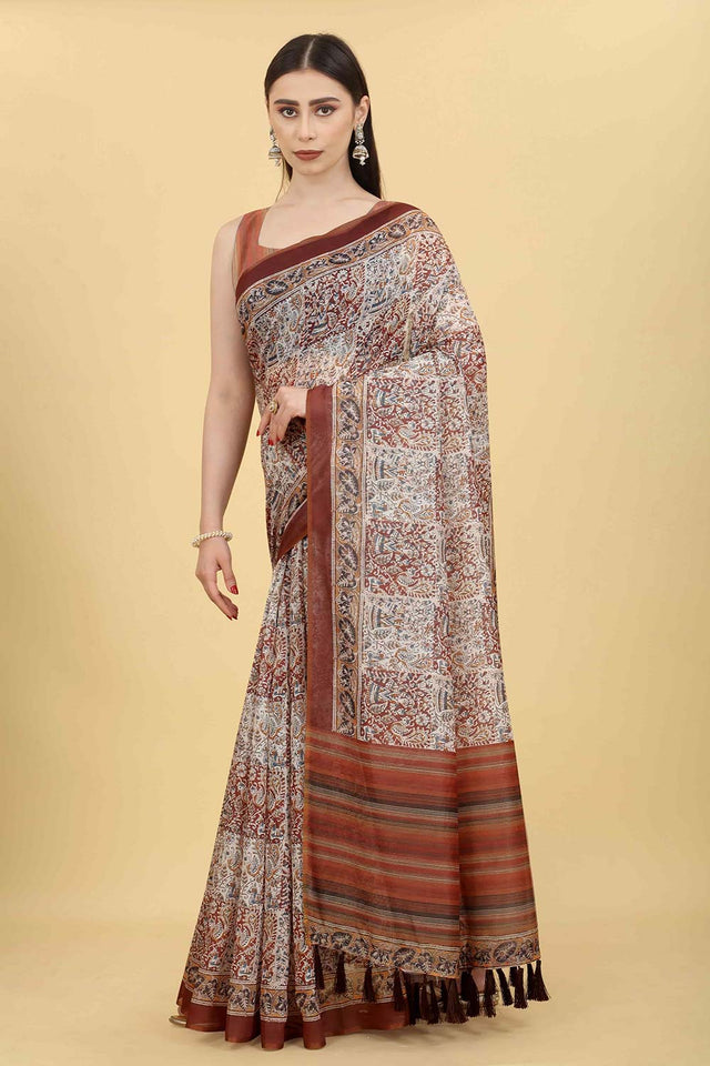 Multicolor Block Print Pure Cotton Saree