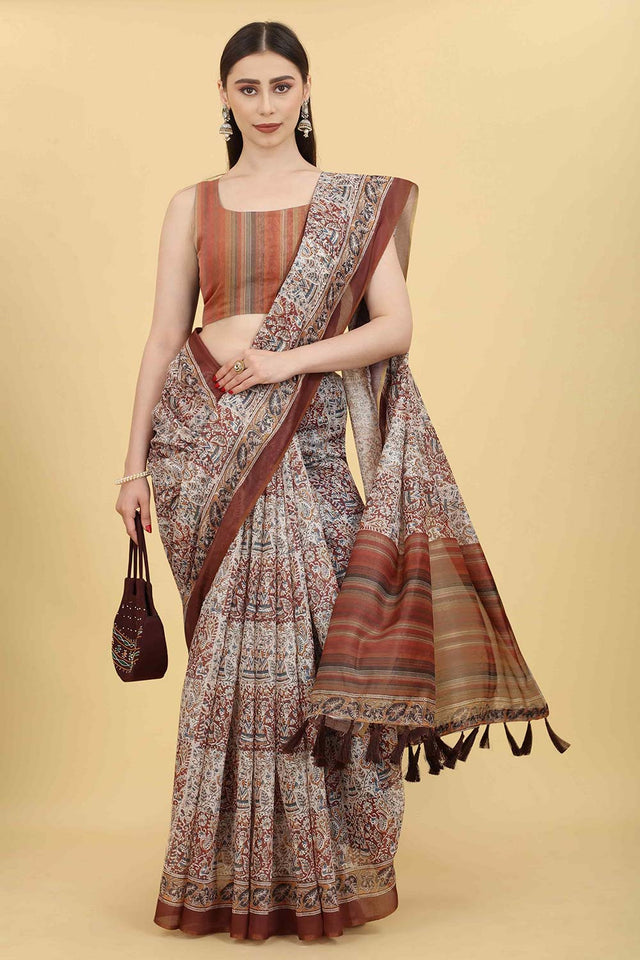Multicolor Block Print Pure Cotton Saree
