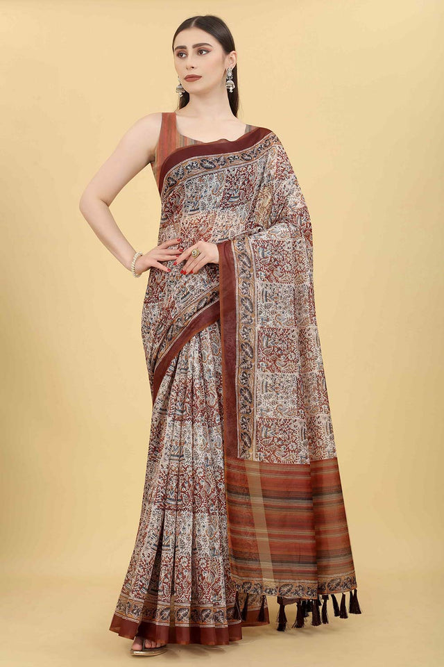 Multicolor Block Print Pure Cotton Saree