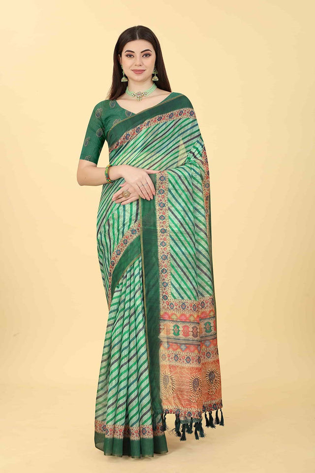 Green Zari Cotton Blend Saree