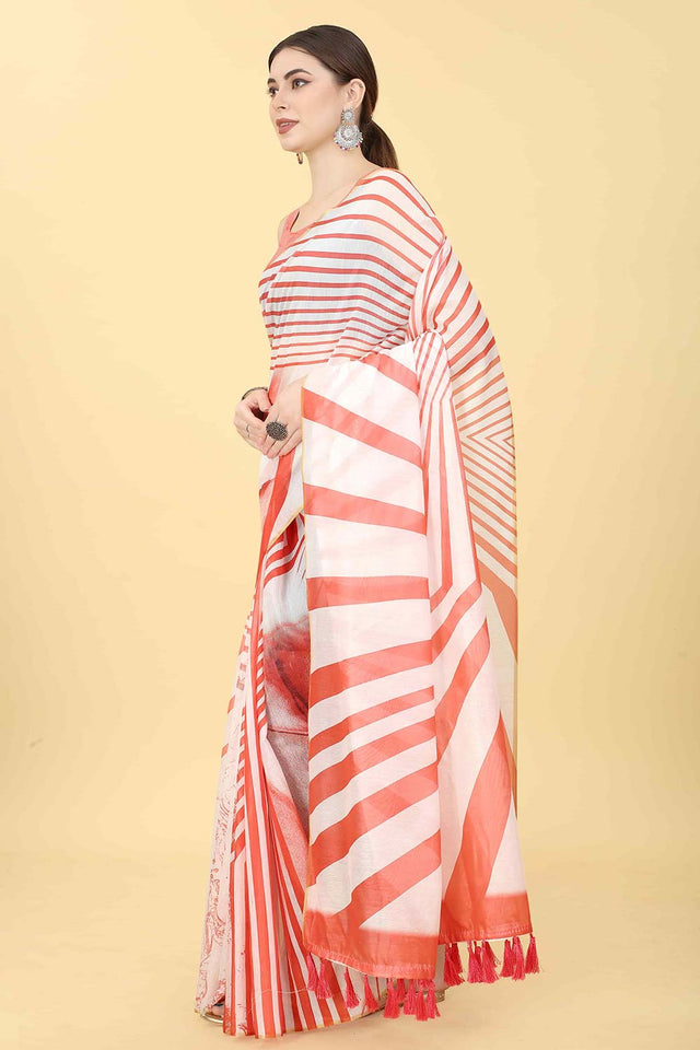 Red Zari Cotton Blend Saree