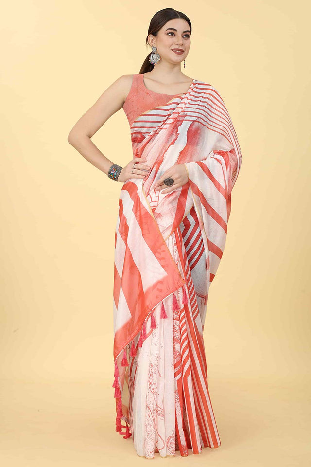 Red Zari Cotton Blend Saree