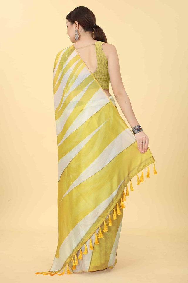 Yellow Zari Cotton Blend Saree
