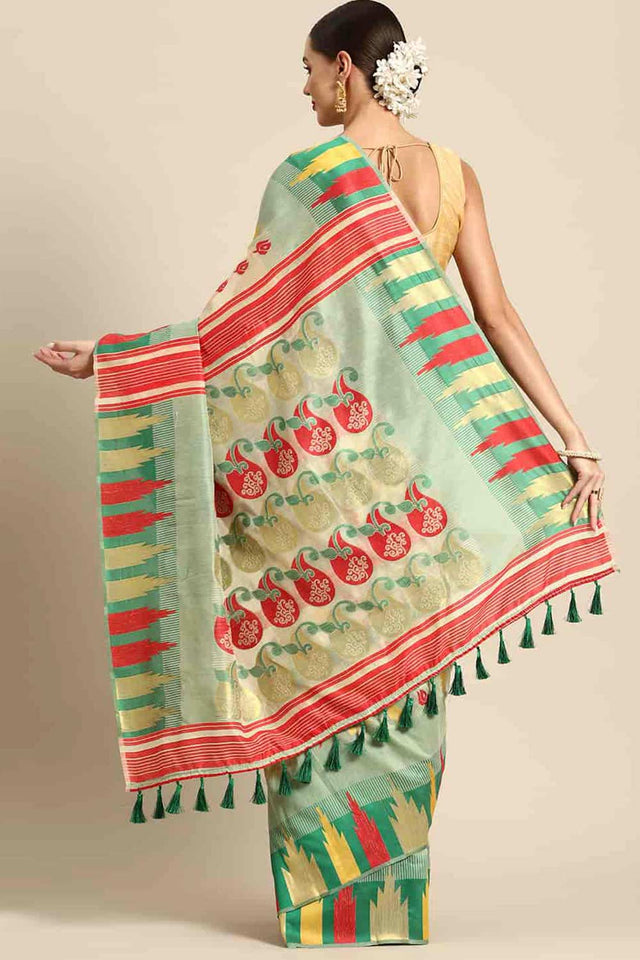 Green Cotton Woven Saree