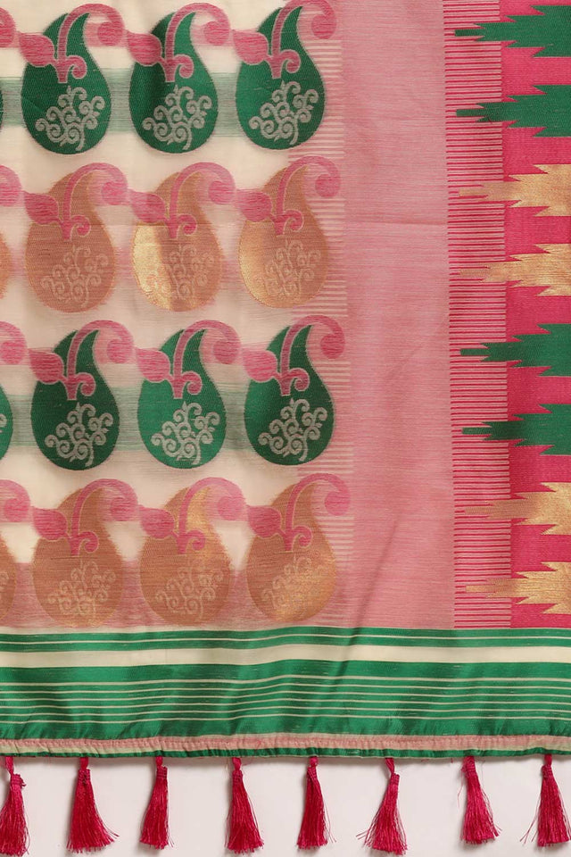 Pink Cotton Woven Saree