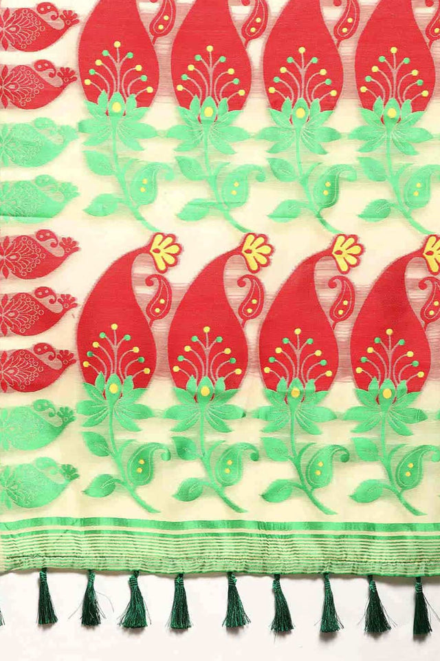 Beige Cotton Woven Saree