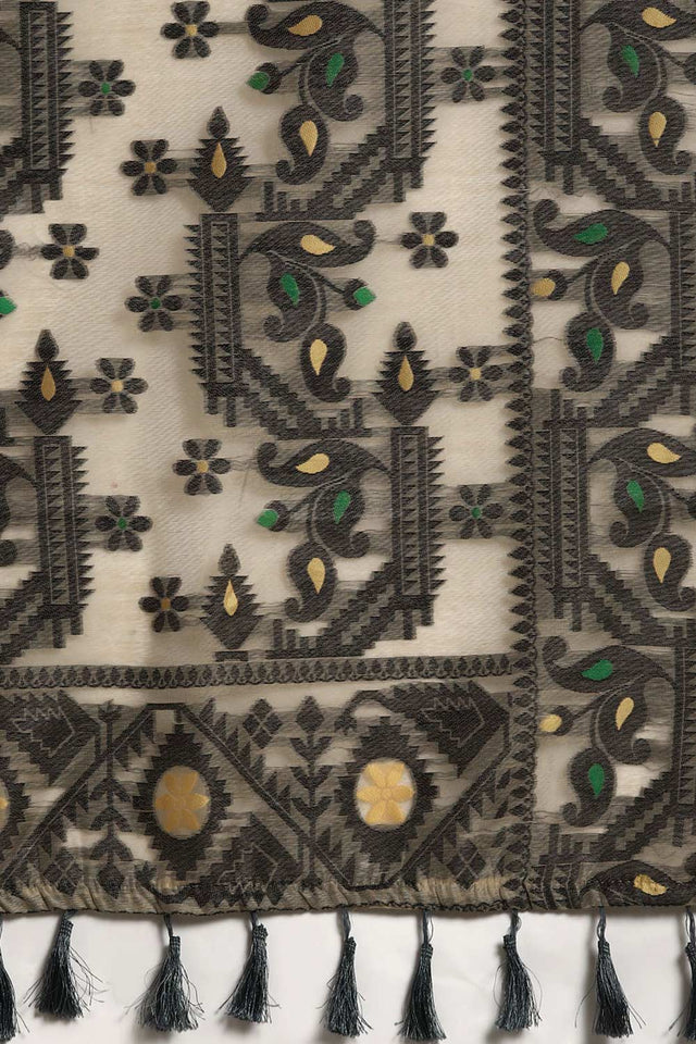 Beige Cotton Woven Saree