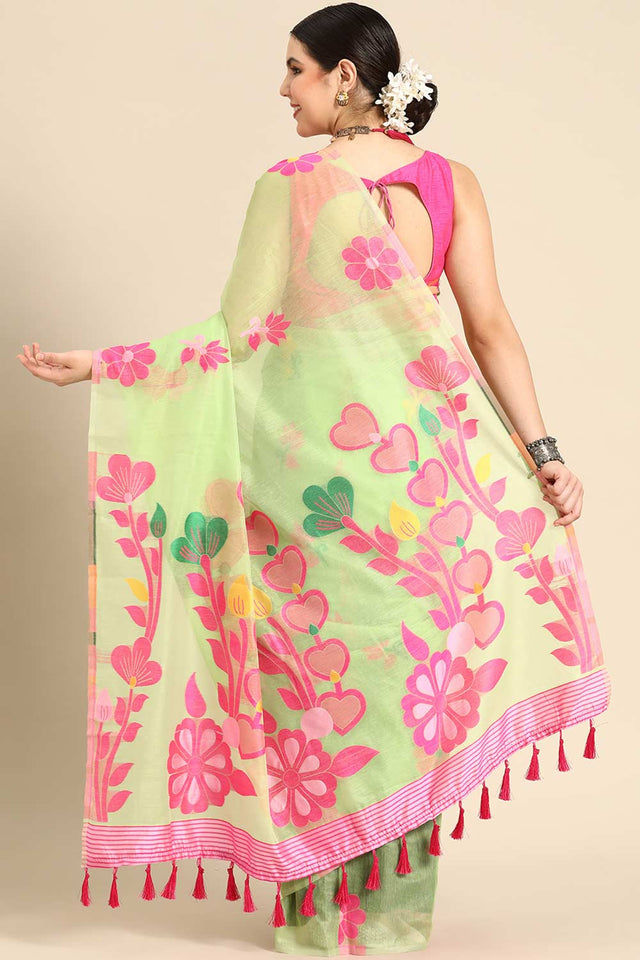 Green Cotton Woven Saree