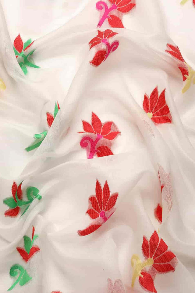 Off White Cotton Woven Design Saree