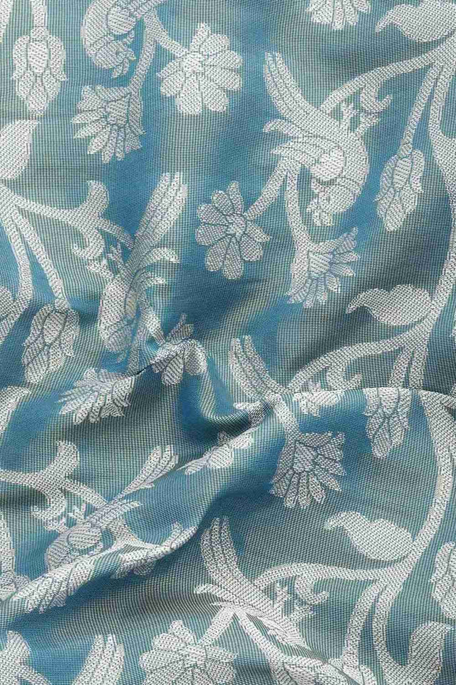 Teal Woven Brocade Saree