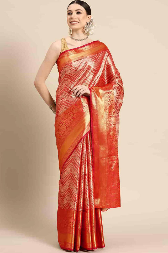 Red Brocade Woven Design Saree