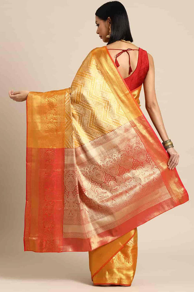 Yellow Brocade Woven Design Saree