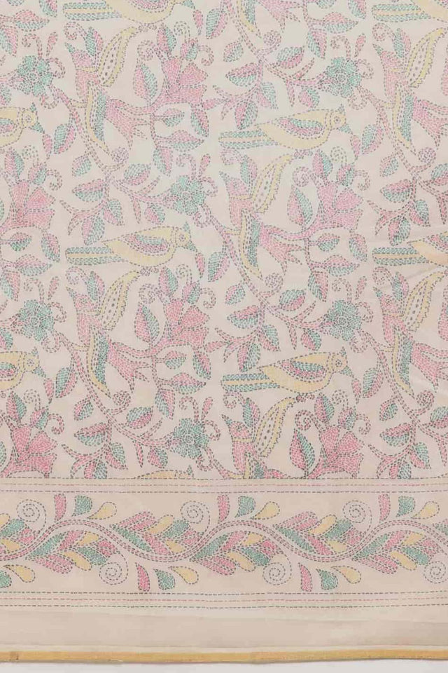 Beige Printed Cotton Blend Saree