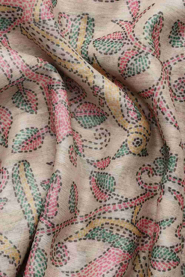 Beige Printed Cotton Blend Saree