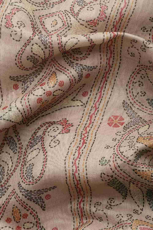 Beige Printed Cotton Blend Saree