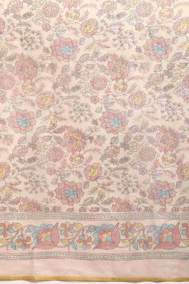 Beige Printed Cotton Blend Saree