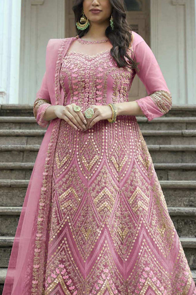 Light Pink Net Embroidered Gown