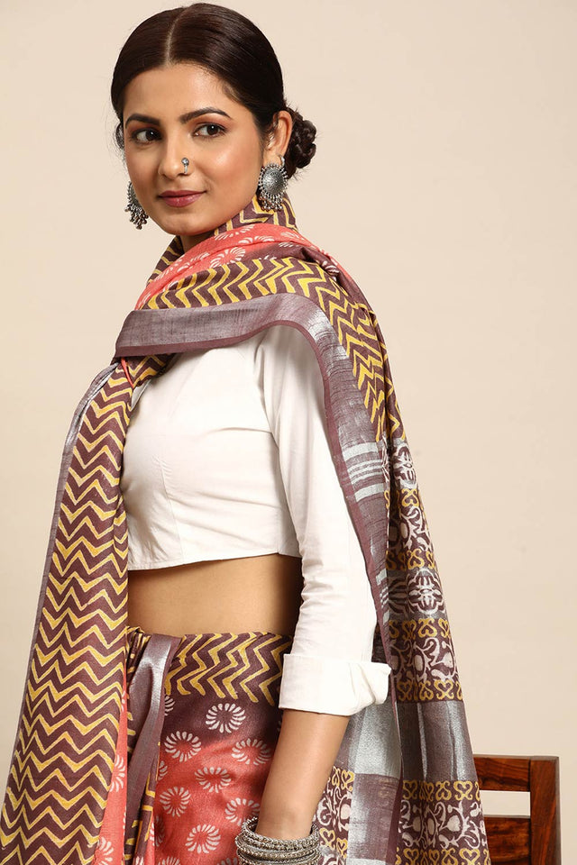 Peach Cotton Indian Saree