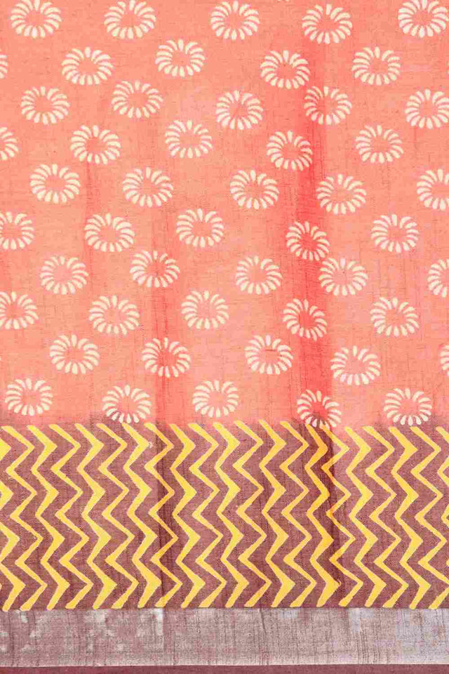 Peach Cotton Indian Saree