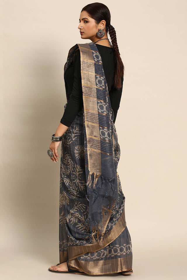 Grey Art Silk Floral Saree