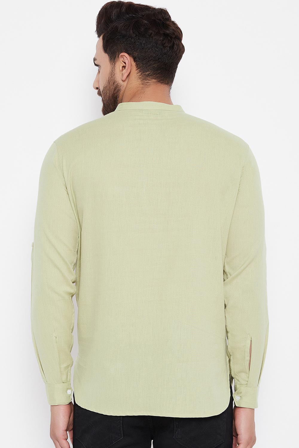 Buy Linen Solid Kurta in Green Online - Zoom In