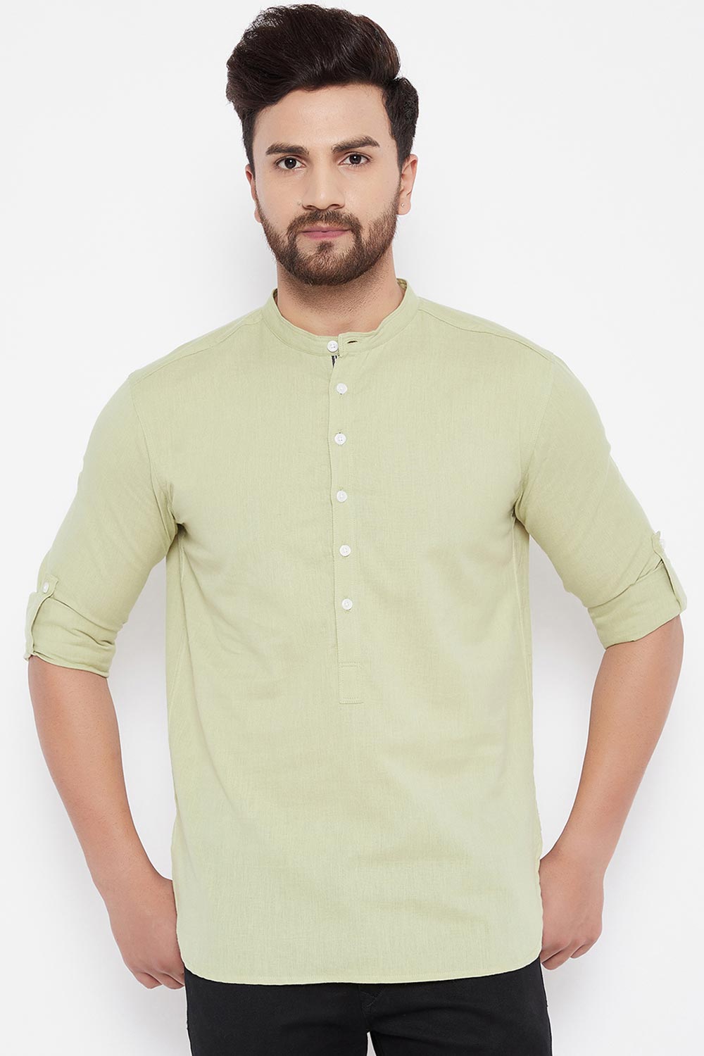 Buy Linen Solid Kurta in Green Online