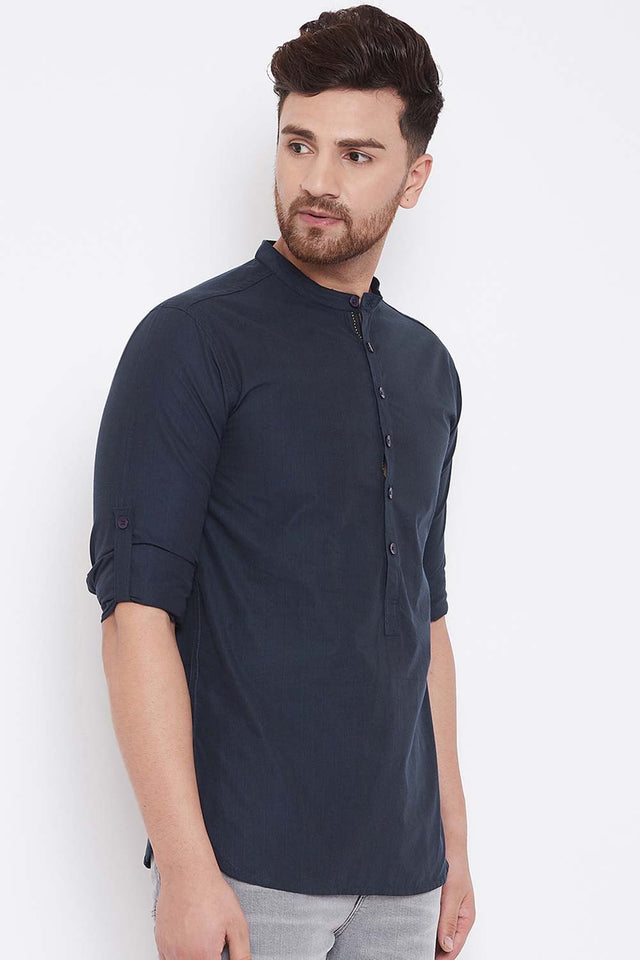 Shop Men's Short Kurta in Navy Blue