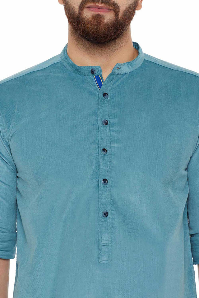 Buy Blended Cotton Solid Kurta in Green Online - Zoom Out