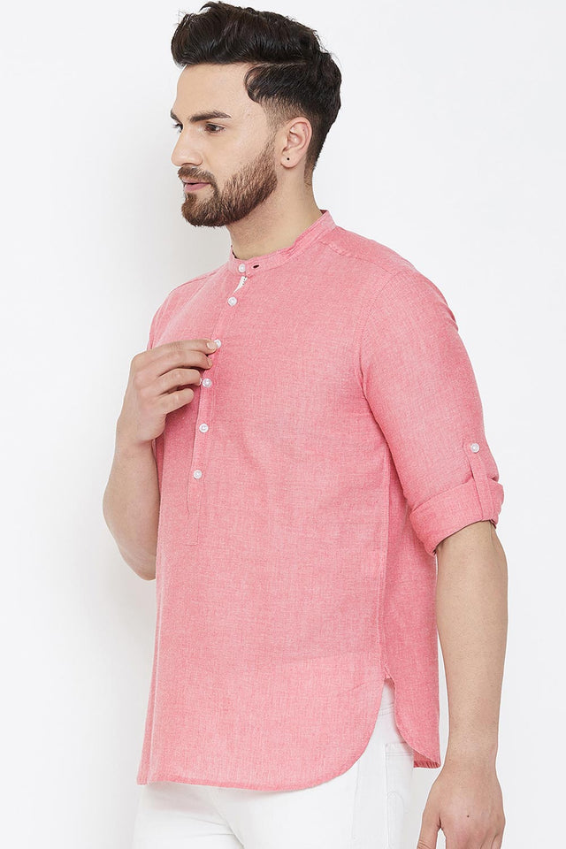 Buy Blended Cotton Solid Kurta in Red Online - Front