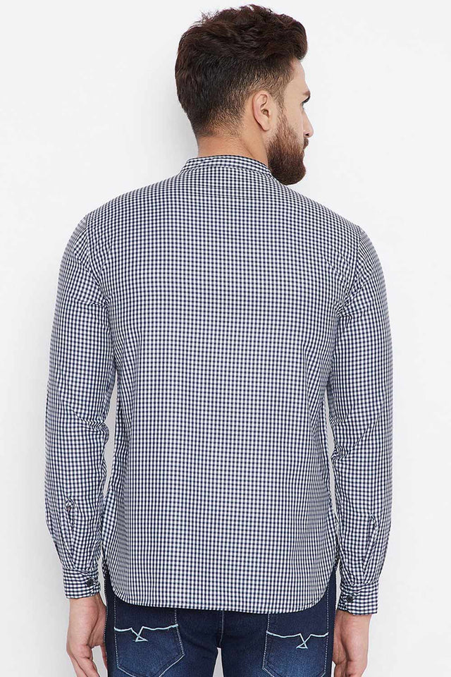 Buy Blended Cotton Checkered Printed Kurta in White Online - Zoom In