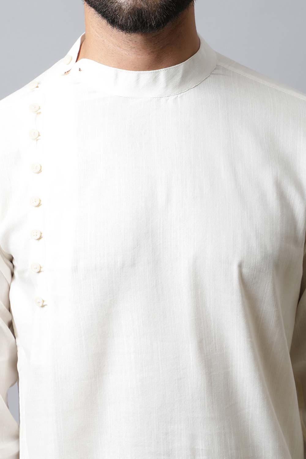 Men's Light White Solid Full Sleeve Short Kurta Top