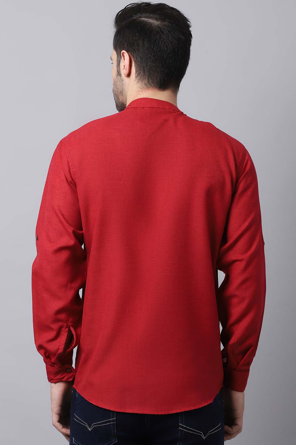 Men's Dark Maroon Indian Full Sleeve Short Kurta Top