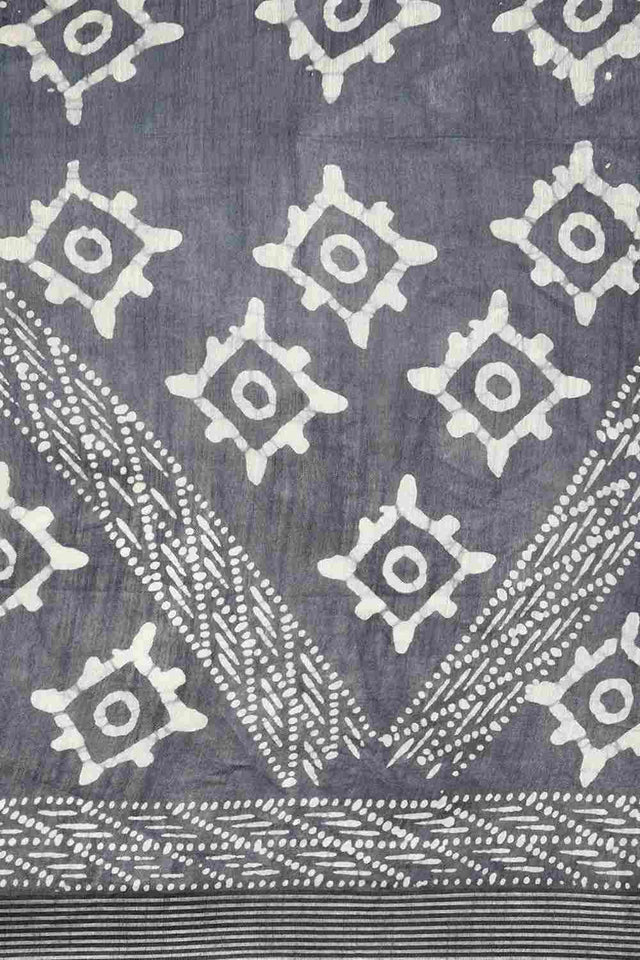 Grey Cotton Block Saree