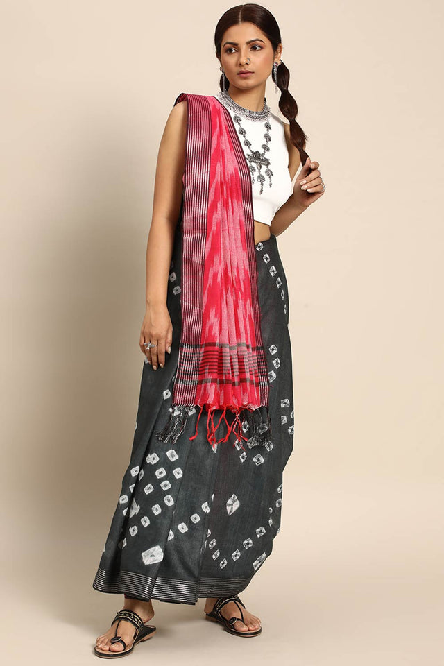 Black Cotton Block Saree