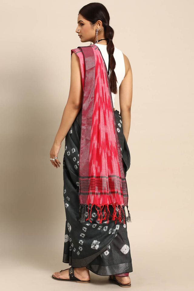 Black Cotton Block Saree