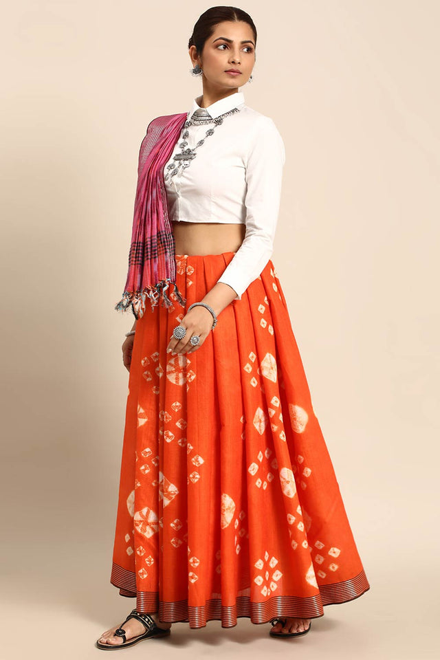Orange Cotton Block Saree
