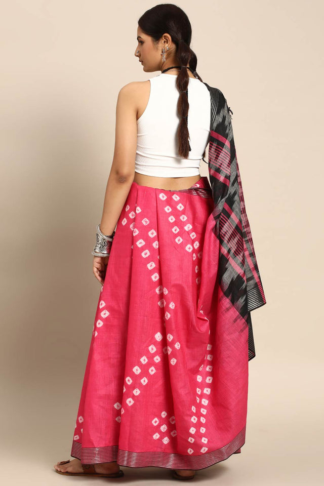 Pink Cotton Indian Saree