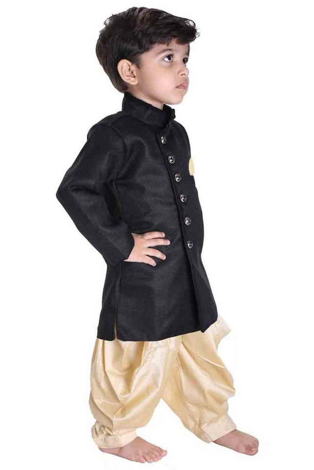 Boy's Cotton Solid Sherwani In Black