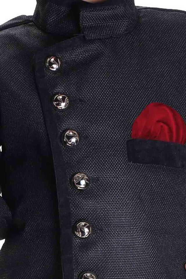 Boy's Cotton Solid Sherwani In Black