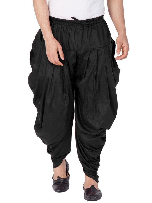 Men's Cotton Art Silk Solid Cowl Design Patiala Style Dhoti Pant In Black
