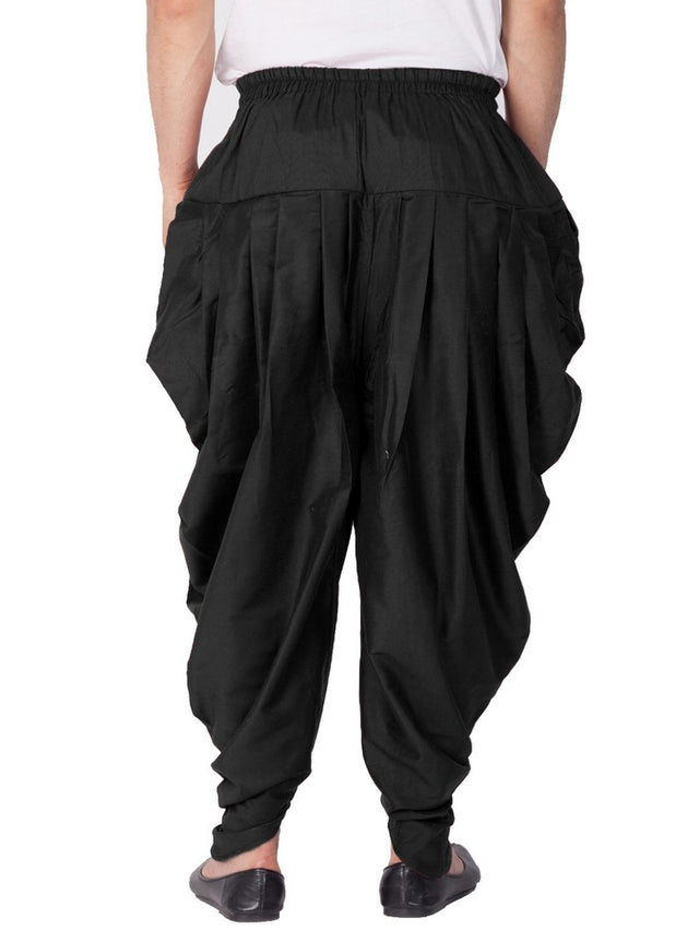 Men's Cotton Art Silk Solid Cowl Design Patiala Style Dhoti Pant In Black