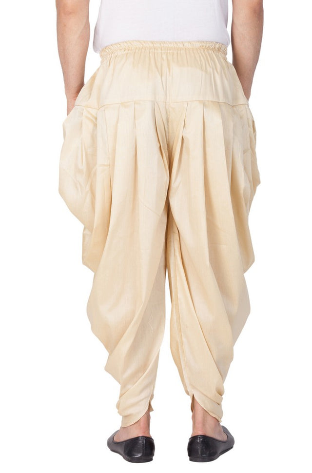 Men's Cotton Art Silk Solid Cowl Design Patiala Style Dhoti Pant In Gold
