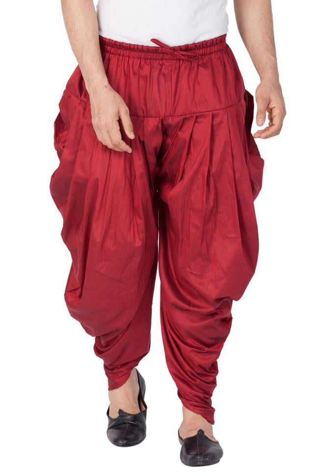 Men's Cotton Art Silk Solid Cowl Design Patiala Style Dhoti Pant In Maroon