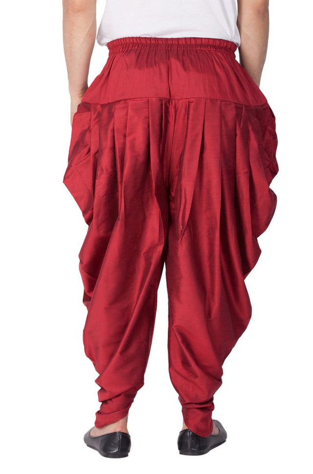 Men's Cotton Art Silk Solid Cowl Design Patiala Style Dhoti Pant In Maroon