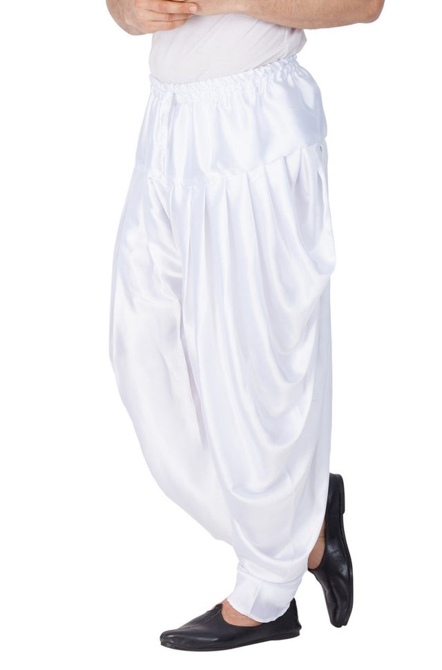 Men's Satin Solid Cowl Design Patiala Style Dhoti Pant In White