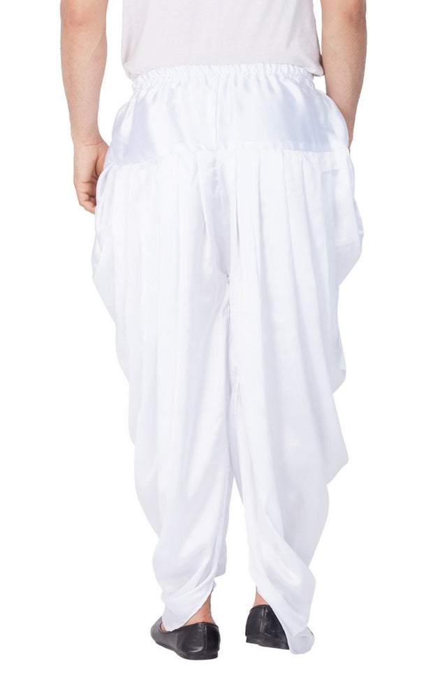 Men's Satin Solid Cowl Design Patiala Style Dhoti Pant In White