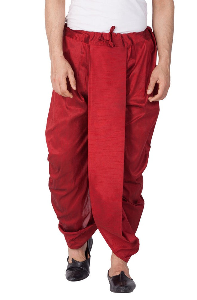 Men's Cotton Art Silk Solid Dhoti Pant In Maroon
