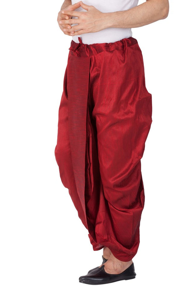 Men's Cotton Art Silk Solid Dhoti Pant In Maroon