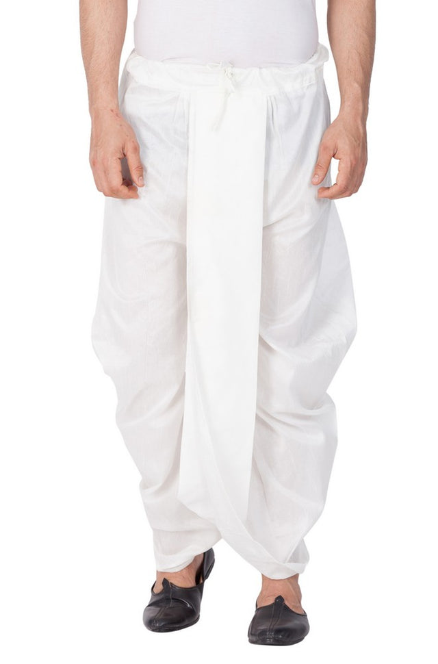 Men's Cotton Art Silk Solid Dhoti Pant In White